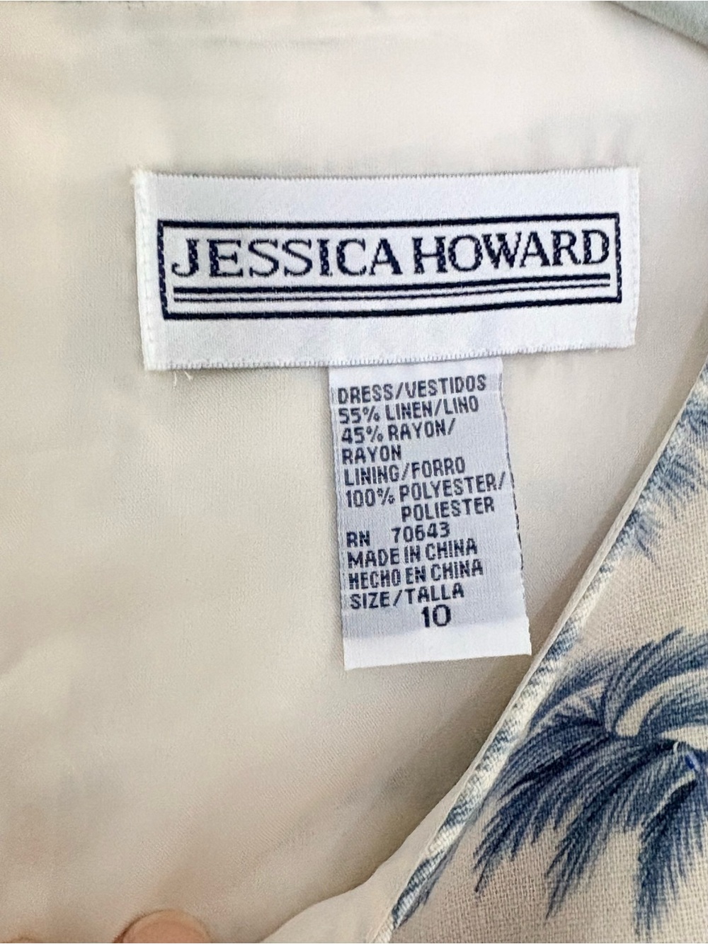 Vintage Jessica Howard Blue Floral Toile Linen Blend Beaded Sheath Dress Size 10 - Picture 5 of 5